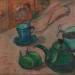 Still life with teapot, cup and fruit